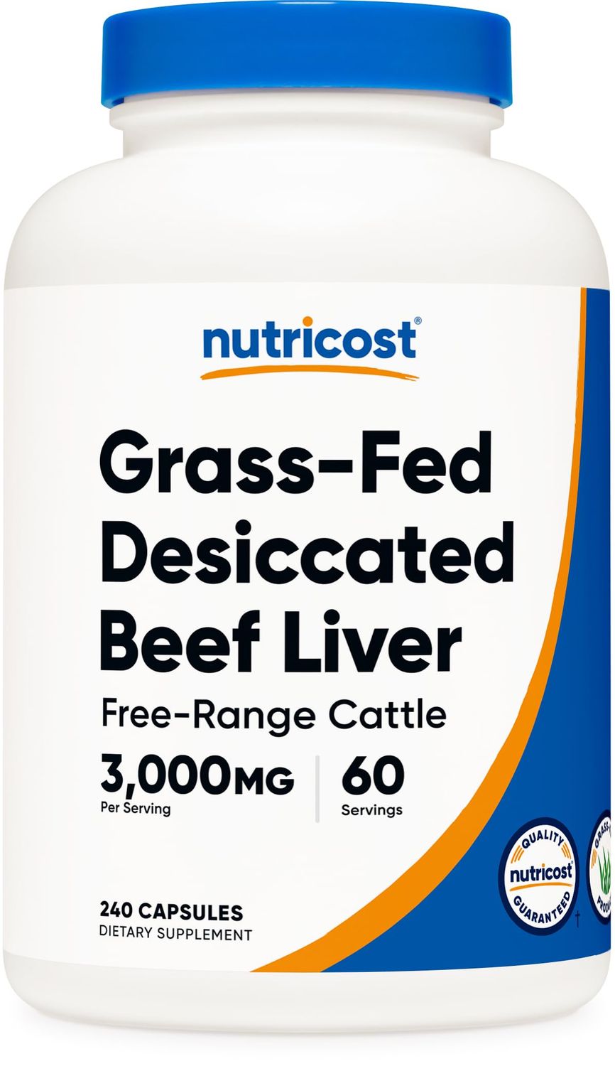 Nutricost Grass Fed Desiccated Beef Liver Capsules 3000mg Per Serv 750mg Per Cap, 240 Cap for 60 Servings - No Hormones, GMO and Gluten Free, Pasture-Raised, Free Range Beef