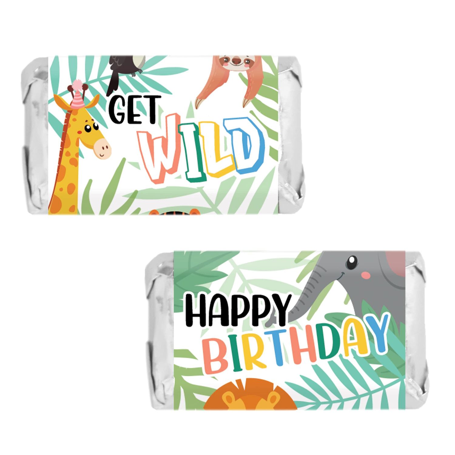 DISTINCTIVS Wild Jungle Birthday Mini Chocolate Candy Wrappers, Party Animal Birthday Decorations - 45 Count