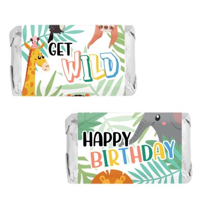 DISTINCTIVS Wild Jungle Birthday Mini Chocolate Candy Wrappers, Party Animal Birthday Decorations - 45 Count