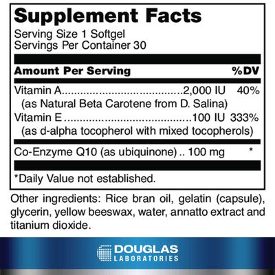 Douglas Laboratories Coenzyme Q10 Plus Vitamin A E Supports Energy Production and Proper Functioning of Cells 30 Softgels