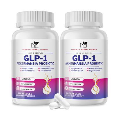 MABEFY 2 Pack Akkermansia Probiotic Supplement for Women Men, Natural Prebiotics for Digestive, Gut Health, Energy, Overall Health, Digestive Supplement with Soy lsoflavones, Bromelain, 60 Capsules