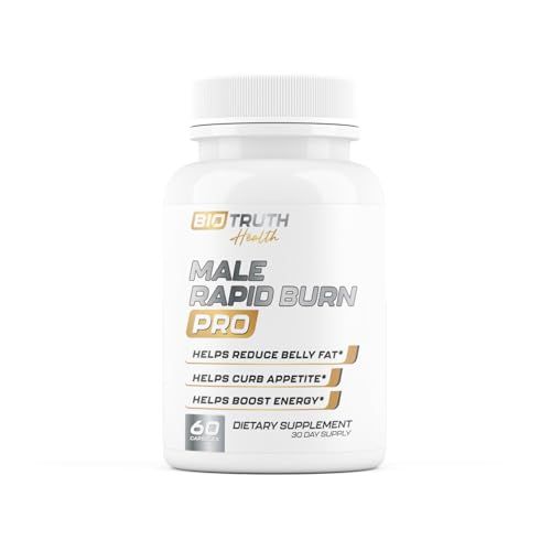 Male Rapid Burn PRO NEW Fat Burner for Men Weight Loss Pills Appetite Suppressant, Carb Blocker, Energy Booster 6 Ultra Dosed Powerful Ingredients Safe 3rd Party Tested - 60 Capsules