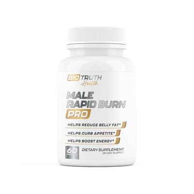 Male Rapid Burn PRO NEW Fat Burner for Men Weight Loss Pills Appetite Suppressant, Carb Blocker, Energy Booster 6 Ultra Dosed Powerful Ingredients Safe 3rd Party Tested - 60 Capsules
