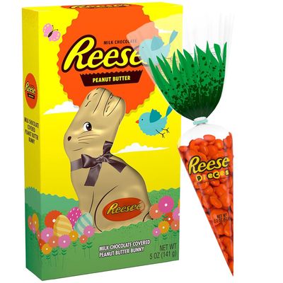 Easter Candy Milk Chocolate Peanut Butter Bunny Pieces Carrot Bag - Large Wrapped Bunny With Chocolate Candy In a Crunchy Shell For Basket Stuffers, Gifts Holiday Treats