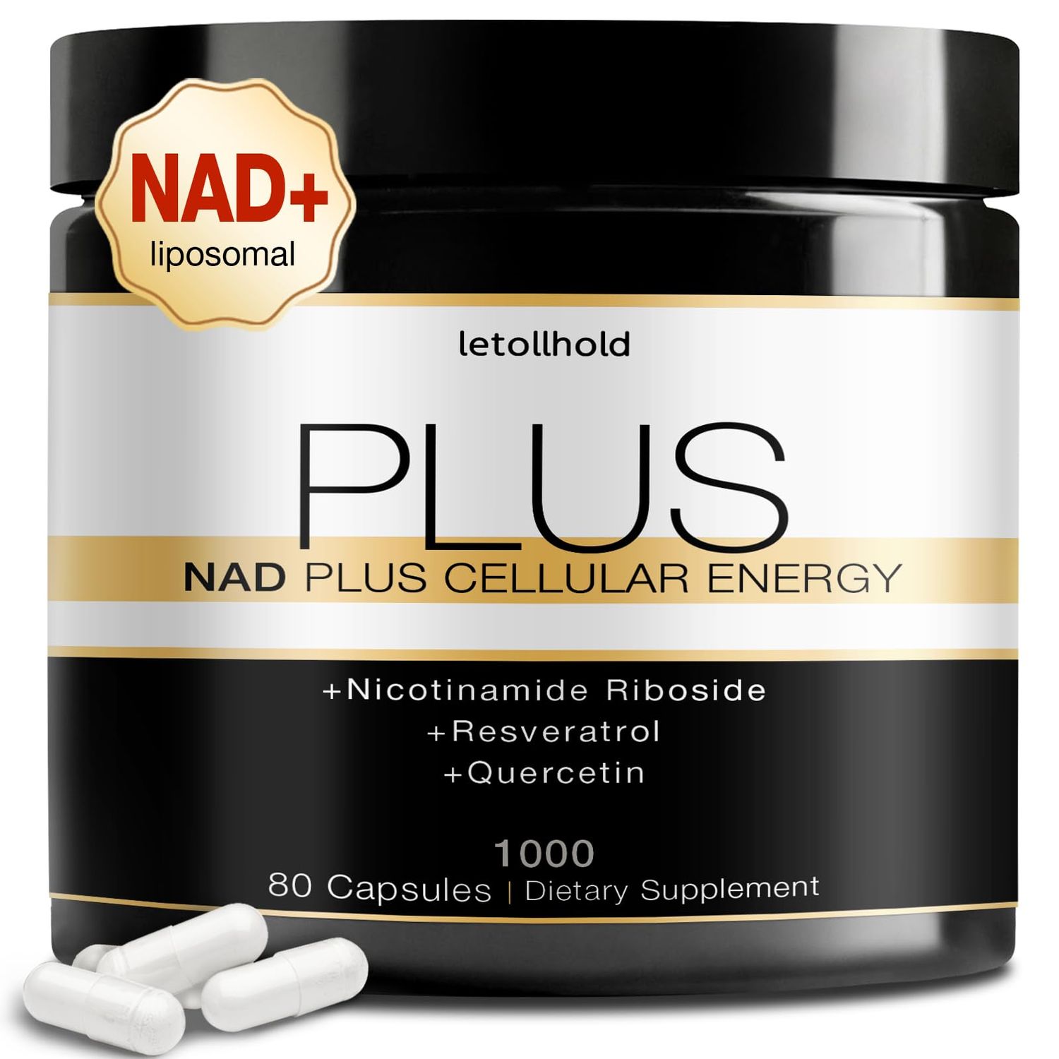 letollhold NAD Supplement - NAD Nicotinamide Riboside Resveratrol, Liposomal NAD Plus 1000mg for Women Men - Support Cellular Health, Stamina Healthy Aging 80 Caps