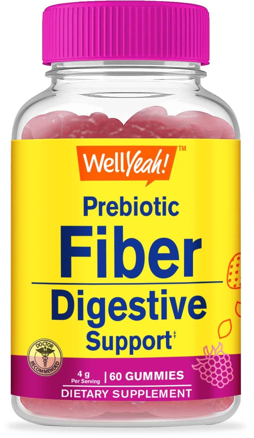 WellYeah Prebiotic Fiber Gummies for Adults Fiber Supplement for Women and Men - Digestive Health Fiber Supplements - Vegan, Gluten-Free, and Non GMO - Berry Flavor - 60 Count