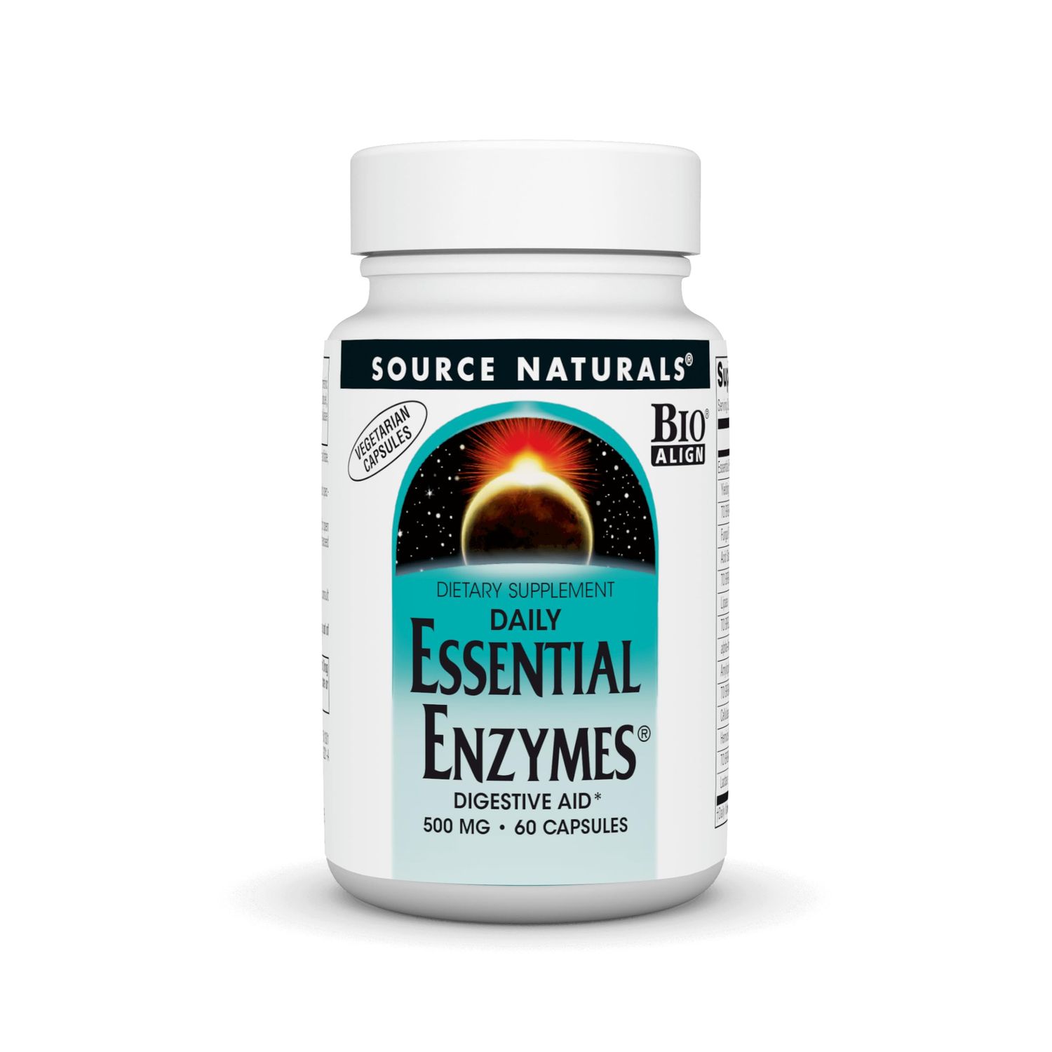 Source Naturals Essential Enzymes 500mg Bio-Aligned Multiple Enzyme Supplement Herbal Defense for Digestion, Gas, Constipation Bloating Relief - Supports Immune System - 60 Vegetarian Capsules