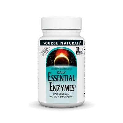 Source Naturals Essential Enzymes 500mg Bio-Aligned Multiple Enzyme Supplement Herbal Defense for Digestion, Gas, Constipation Bloating Relief - Supports Immune System - 60 Vegetarian Capsules