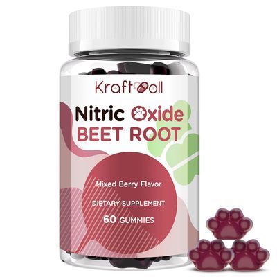 Kraftvoll Nitric Oxide Beet Root Gummies with Grapeseed Powder, Pomegranate Powder, Vitamin C B12 - Sugar-Free, Mixed Berry Flavor - 60 Gummies