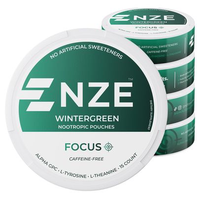 NZE Caffeine Free Nootropic Pouches Wintergreen - Nootropic Pouches with Alpha GPC, L-Tyrosine L-Theanine - No Sugar or Artificial Sweeteners - 15 Nicotine Free Pouches Per Can