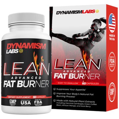 Dynamism Labs Lean Advanced Fat Burner Garcinia Cambogia Extract, Green Tea Extract, Raspberry Ketone Made in USA 60 Tablets