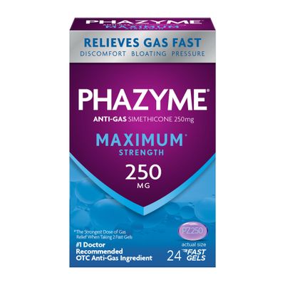 Phazyme Gas Relief, Maximum Strength Gas and Bloating Relief for Adults, 250 mg Simethicone Fast Gels, 24 Count