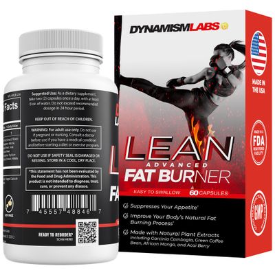 Dynamism Labs Lean Advanced Fat Burner Garcinia Cambogia Extract, Green Tea Extract, Raspberry Ketone Made in USA 60 Tablets