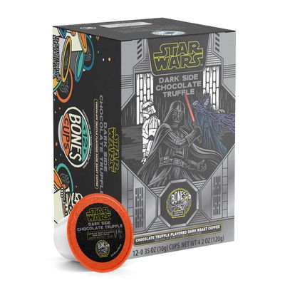 Bones Coffee Company Star Wars Dark Side Chocolate Truffle Flavored Coffee Bones Cups Single-Serve Pods for Coffee Maker 1.0 2.0, Chocolate Truffle Flavor 12ct