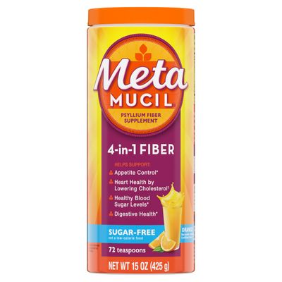 Metamucil 4 in 1 Daily Fiber Supplement Powder, Fiber Powder for Digestive Health and Regularity, Sugar-Free, Orange, Naturally Sourced Psyllium Fiber, 72 teaspoons