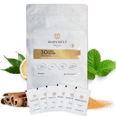 BODYMELT 30 Days Detox Tea Powder Form Herbal Tea Formula 30 Sachet Powder 4g 15 Herbal Mix Energy Booster - Keto-Friendly 4.2oz Includes Mate, Gingseng, Ginger
