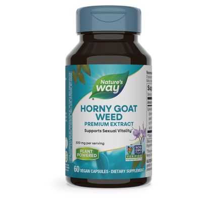 Natures Way Horny Goat Weed Premium Extract Sexual Vitality, Non-GMO, Vegan, 60 Capsules