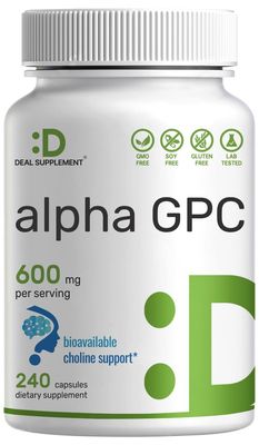 DEAL SUPPLEMENT Alpha GPC 600mg Per Serving, 240 Capsules - Bioavailable Choline Replenishment -Nootropic Brain Health Supplements for Memory and Focus - Non-GMO, Gluten Free