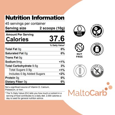MaltoCarb Maltodextrin Powder - Carbohydrate Powder for Sustained Energy, High-Calorie, Fast-Absorbing, Gluten-Free, Plant-Based, Ideal for Recovery, Weight Gain, Athletes Dietary Support- 454g