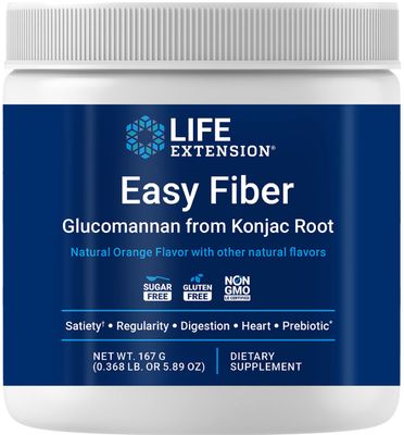Life Extension Easy Fiber - Glucomannan Fiber, Regularity, Digestion, Heart Health, No Artificial Sweeteners, Vegetarian, Non-GMO, Gluten Free, Sugar Free, Net Wt. 167 G 0.368 Lb. Or 5.89 Oz