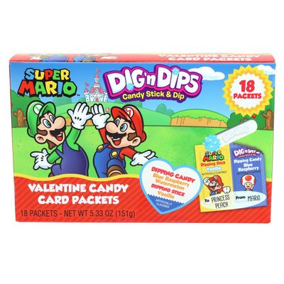 Super Mario Dig N Dips 18 Count Valentines Exchange Candy Assorted Flavor 5.33oz