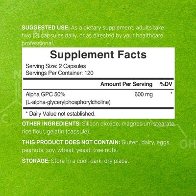 DEAL SUPPLEMENT Alpha GPC 600mg Per Serving, 240 Capsules - Bioavailable Choline Replenishment -Nootropic Brain Health Supplements for Memory and Focus - Non-GMO, Gluten Free