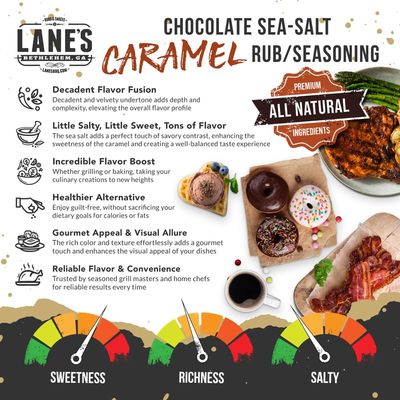 Lanes Chocolate Sea-Salt Caramel Seasoning, All-Natural Sea Salt Caramel Chocolate Seasoning for Cake, Hot Beverages Popcorn Flavoring Seasoning, No MSG, No Preservatives, Gluten-Free, 16.4 Oz