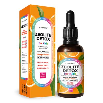 NutraPep Zeolite Detox for Kids - Gentle Micronized Clinoptilolite Supplement with Vitamin B12 C D - Full Body Cleanse Liquid Drops for Children Toddlers - Orange Flavor Vegan Gluten-Free