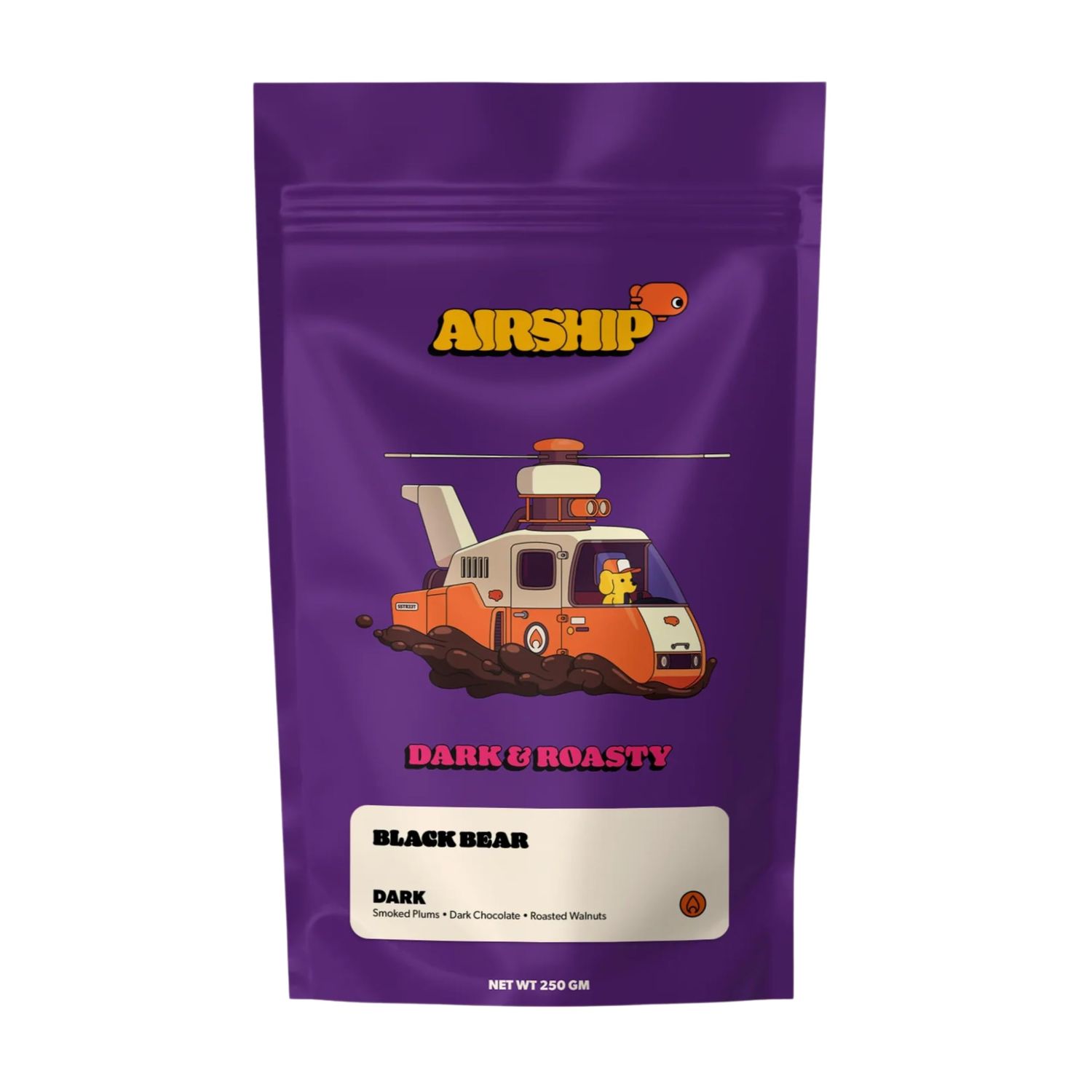 Airship Coffee Black Bear Blend Dark Roast, 250g - Tasting Notes of Smoked Plums, Dark Chocolate, and Roasted Walnuts - Sourced from Guatemala and Colombia - Roasted Whole Bean Coffee