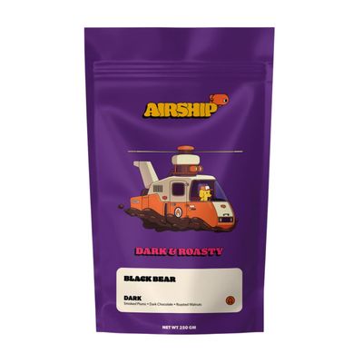 Airship Coffee Black Bear Blend Dark Roast, 250g - Tasting Notes of Smoked Plums, Dark Chocolate, and Roasted Walnuts - Sourced from Guatemala and Colombia - Roasted Whole Bean Coffee
