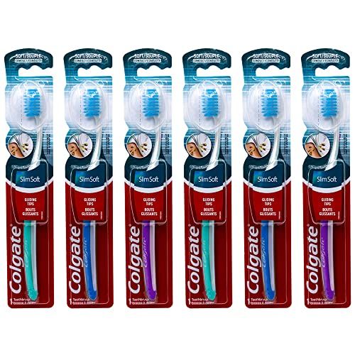 Colgate Slim Soft Toothbrush, Gliding Tips, Compact Soft Colors Vary - Pack of 6