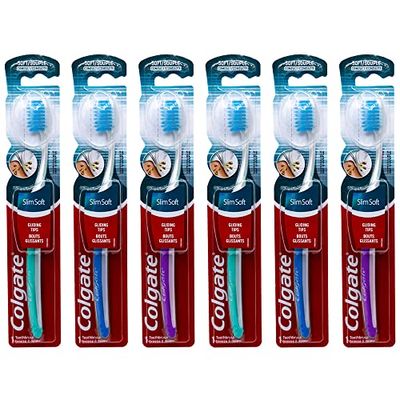 Colgate Slim Soft Toothbrush, Gliding Tips, Compact Soft Colors Vary - Pack of 6