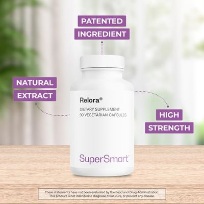 Supersmart - Relora 750mg per Day - Magnolia Officinalis Phellodendron Amurense Extract Supplement Non-GMO Gluten Free - 90 Vegetarian Capsules
