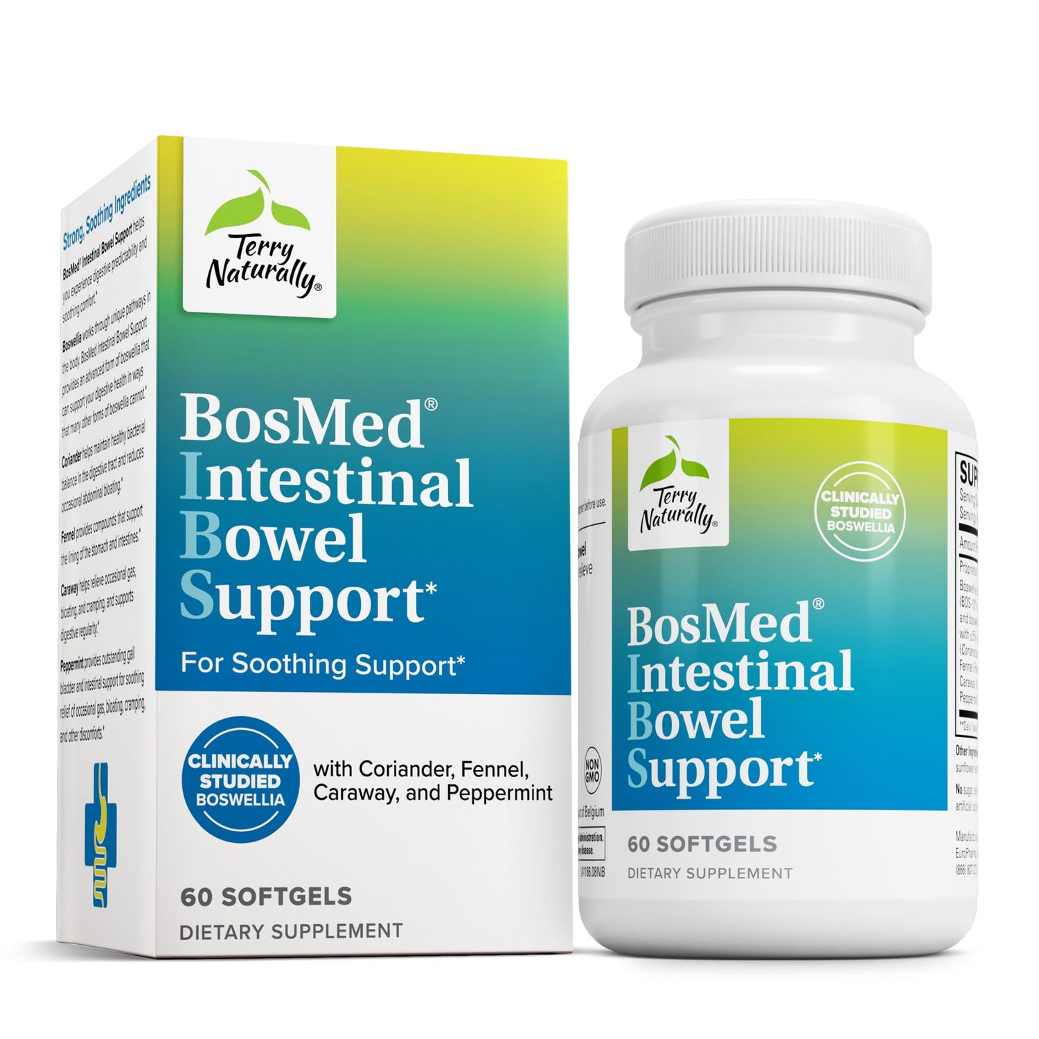 Terry Naturally BosMed Intestinal Bowel Support - Digestive Intestinal Support Supplement - Gut Bowel Health Supplement - with Coriander, Fennel, Carraway Peppermint - 60 Softgels
