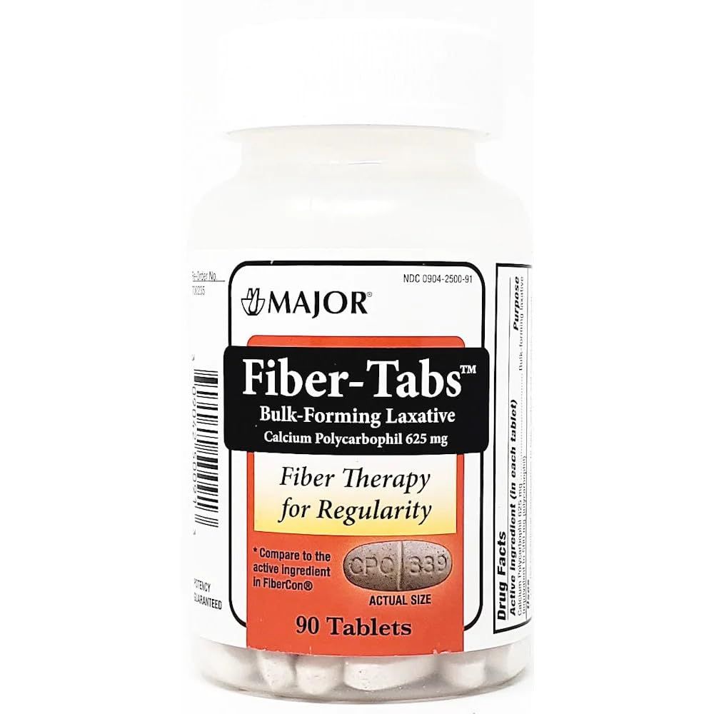 MAJOR Fiber-Tabs 625 Mg Tablets - Fiber Therapy for Regularity - Occasional Constipation Relief for Adults - 90 Tablets 2 Pack