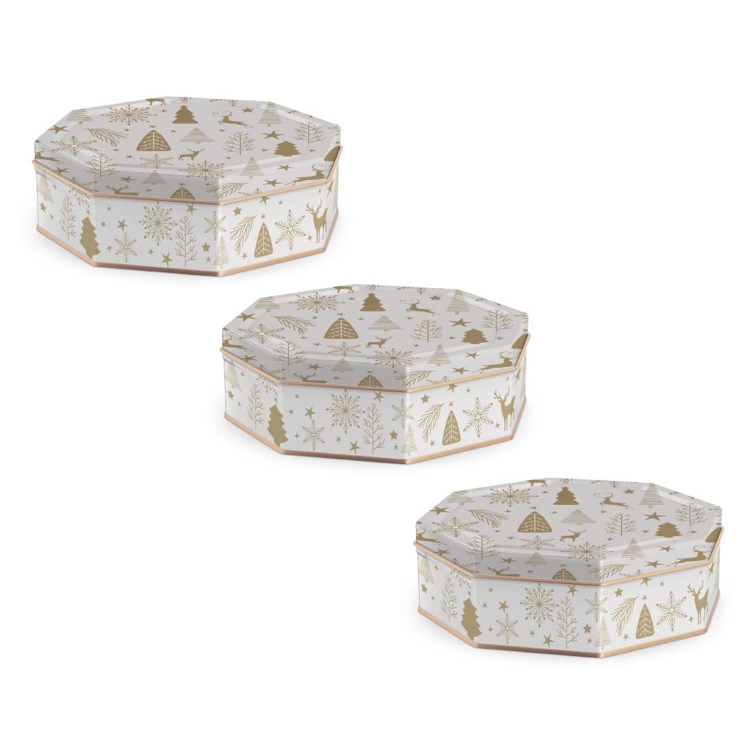 DUX Christmas Cookies Octagonal Tin 9.17 Oz 3 Pack, Assorted Variety Pack of Cookies In A Decorative Tin For Gift Giving Or Display, Chocolate And Vanilla Flavors