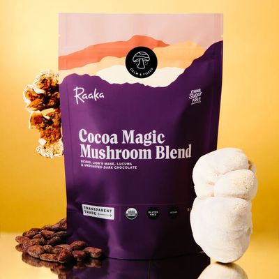 Raaka Cocoa Magic Mushroom Hot Chocolate Blend with Lion s Mane, Reishi and Lucuma - Gourmet Adaptogenic Mushroom Hot Chocolate - Organic, Vegan, Low Sugar, Gluten Free, Kosher - 5 oz. Bag 8 Servings