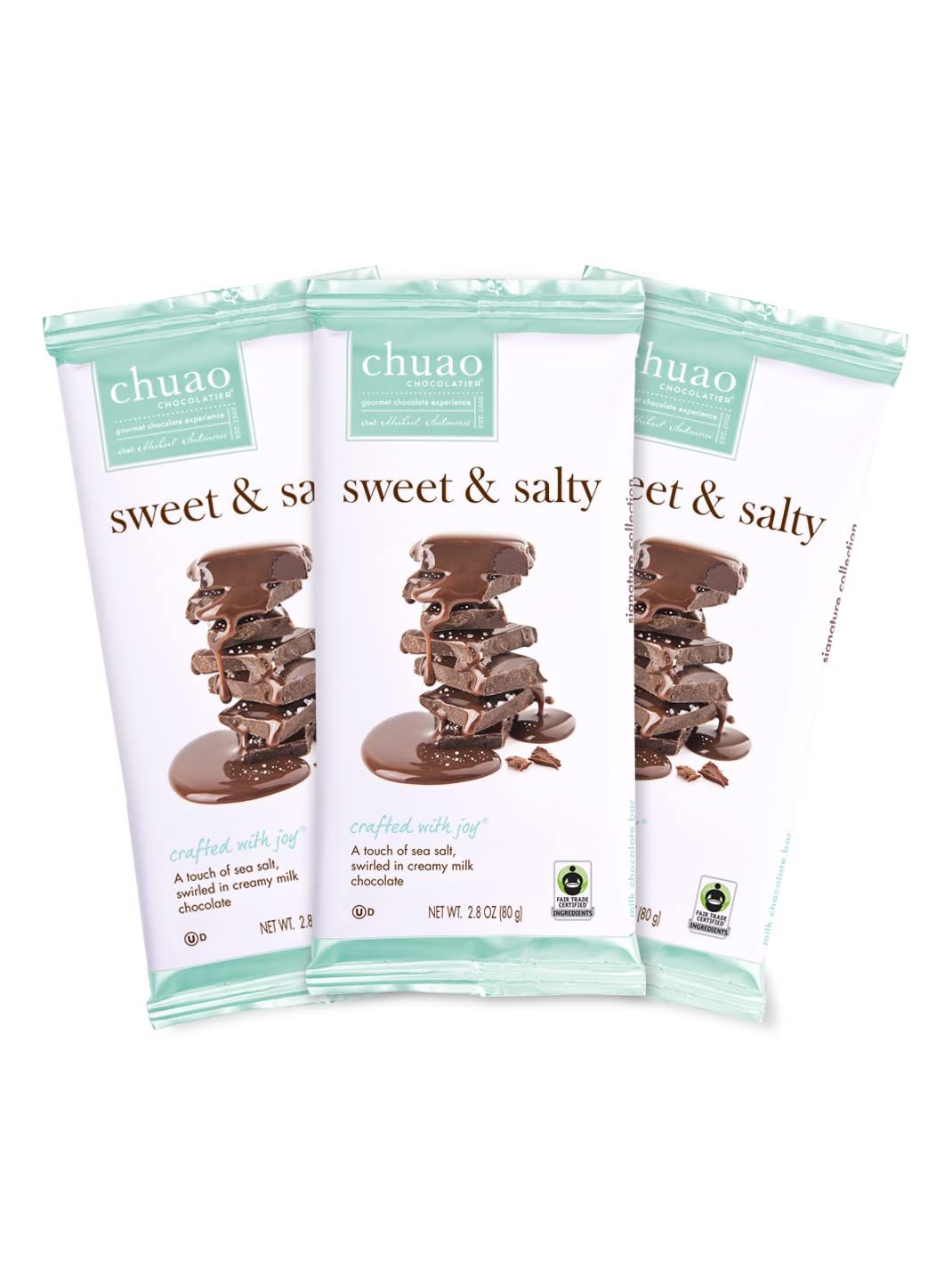 Chuao Chocolatier Sweet &amp; Salty Gourmet Chocolate Bars For Gift Baskets, Birthday, Thank You, Care Package 3 Pack, 2.8 oz Each