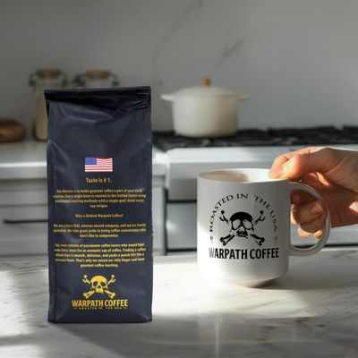 Warpath Coffee Light Roast Ground Coffee, Dark Chocolate Blend, High Caffeine, Extra Strong Roasted 100 Arabica Coffee Ground Beans, Rich Aroma, Full Bodied Intense Cup, Created by Navy SEALs, 12oz
