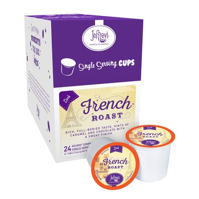 Joffreys Coffee - French Roast Blend, Rich Coffee Blend, Artisan Dark Roast, Arabica Coffee Beans, Full-Bodied Blend, Hints of Caramel Chocolate, K-Cup 2.0 Compatible Single Serve Cup, 24 Count