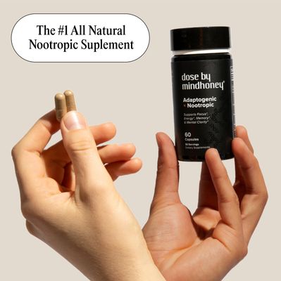 MINDHONEY DOSE 60 Count, Premium All-in-One Nootropic Brain Supplement Focus, Mood, Energy, Memory Functional Mushrooms Adaptogens - Lion s Mane, Ashwagandha, L-Theanine, Bacopa, Vitamins