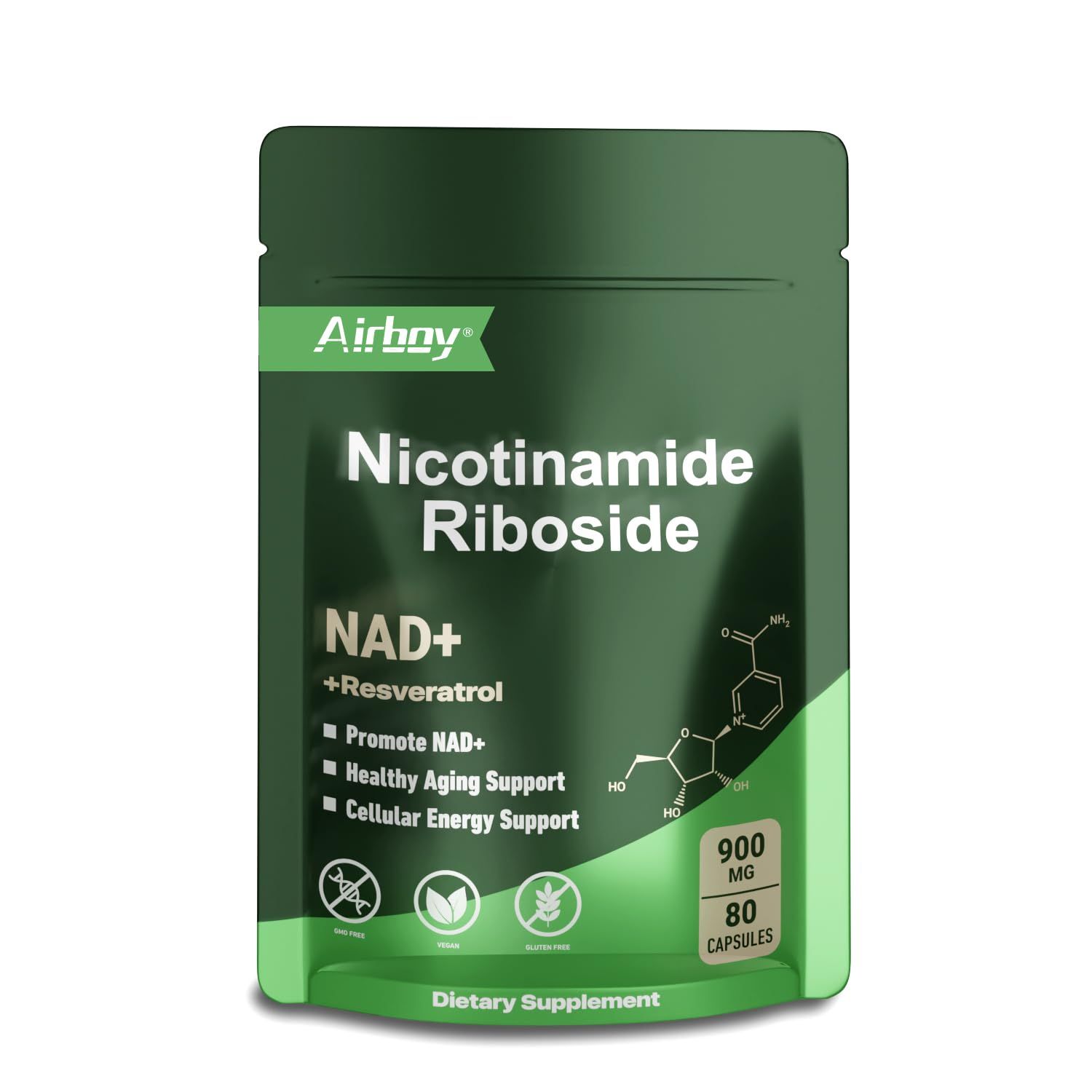 Airboy NAD Supplement with Nicotinamide Riboside Resveratrol Quercetin 900 mg, NMN Alternative for Men and Women Support Anti-Aging, Energy, Focus - 80 Capsules