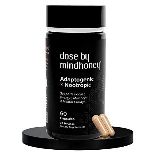 MINDHONEY DOSE 60 Count, Premium All-in-One Nootropic Brain Supplement Focus, Mood, Energy, Memory Functional Mushrooms Adaptogens - Lion s Mane, Ashwagandha, L-Theanine, Bacopa, Vitamins