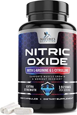 Nitric Oxide Booster Extra Strength - L Arginine 3X Strength Nitric Oxide Support Supplements for Men and Women, Citrulline Muscle, Heart Health, Energy Support Supplement, Non-GMO - 240 Capsules