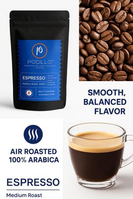 Pocillo Espresso Whole Bean Coffee - Medium Roast, 100 Arabica Gourmet Blend, Rich Chocolate Citrus Notes, Fresh Artisan Roast, 12oz Bag
