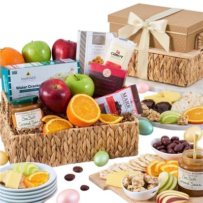 Easter Fruit Basket of Fresh Fruits, Cheese, Caramel Sauce and Chocolate by GourmetGiftBaskets.com