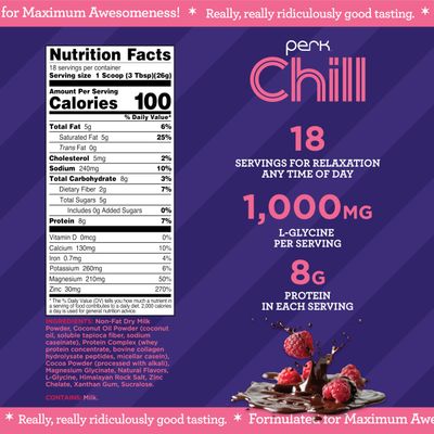 Perk Chill Chocolate Raspberry Flavored Drink Mix 18 Servings - Gluten Free, Soy Free, Peanut Free