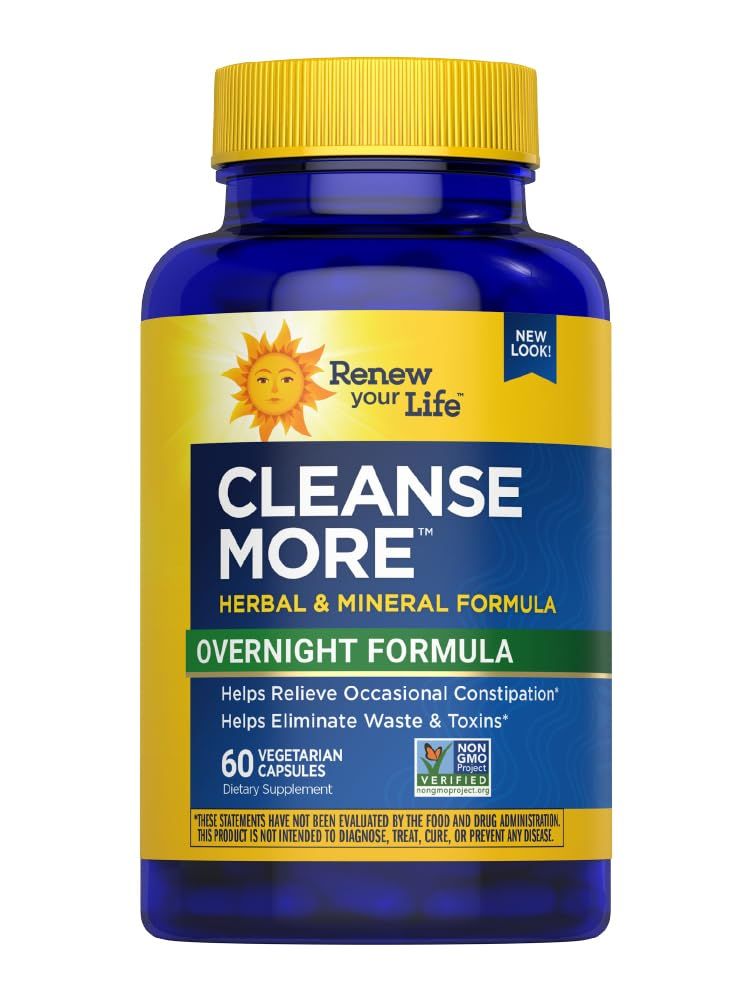 CleanseMore Overnight Formula Herbs Magnesium Gluten Free Non-GMO 60 Vegetarian Capsules
