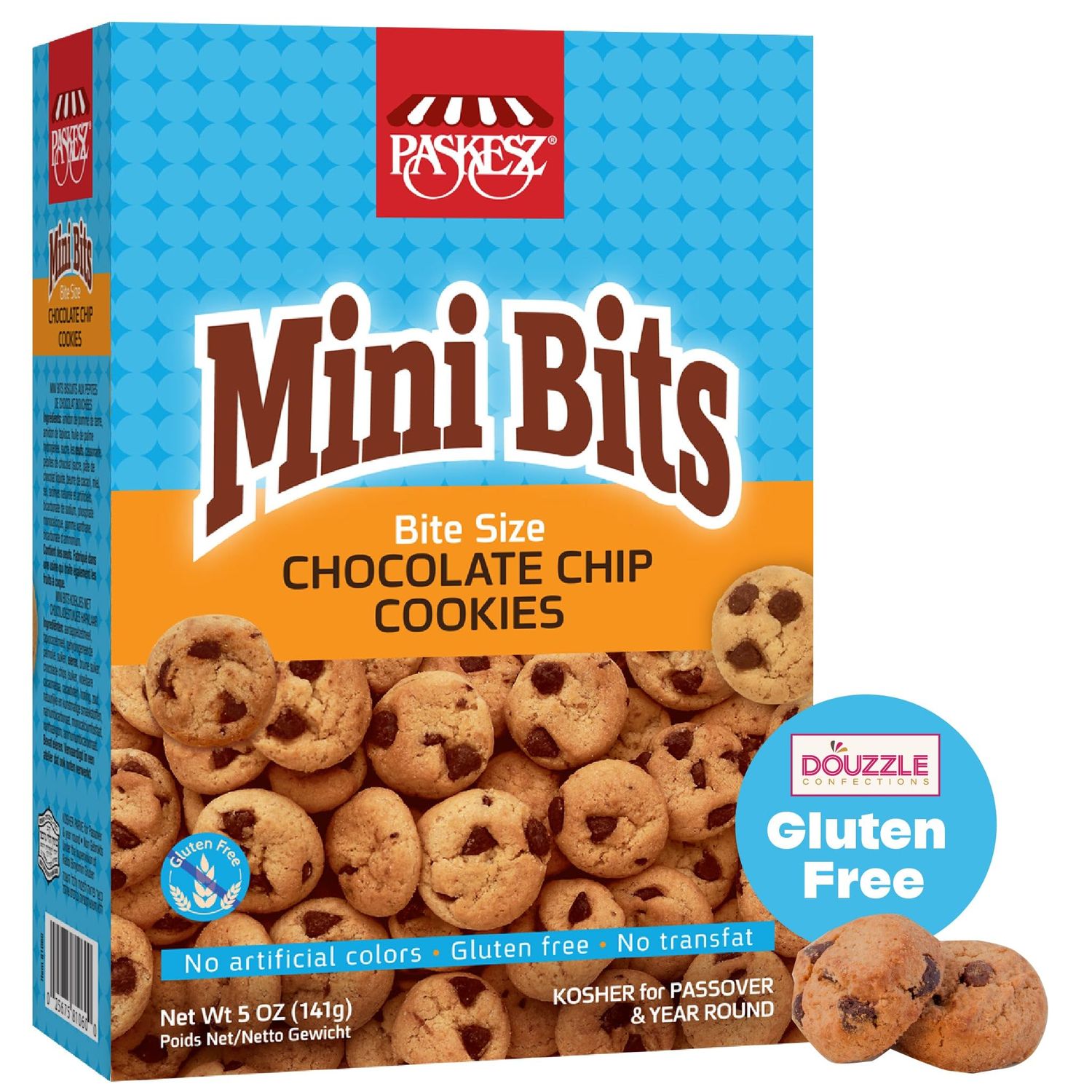 DOUzzle Passover Treats, Gluten Free Cookies, Bite Size Chocolate Chip 5 OZ - Pack of 1 Non Gebrokts Kosher for Passover Food Snacks - No Artificial Colors or Preservatives