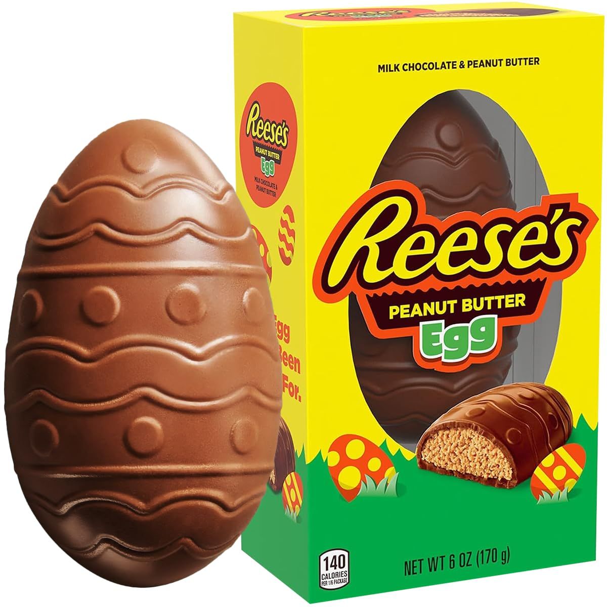 REESESPeanut Butter Egg Milk Chocolate Large Snack Size for Melt in Your Mouth Craving Indulgence - Giant ReesesMilk Chocolate and Peanut Butter Eggs Encased in Crunchy Shell Eggs for Kids, 6oz